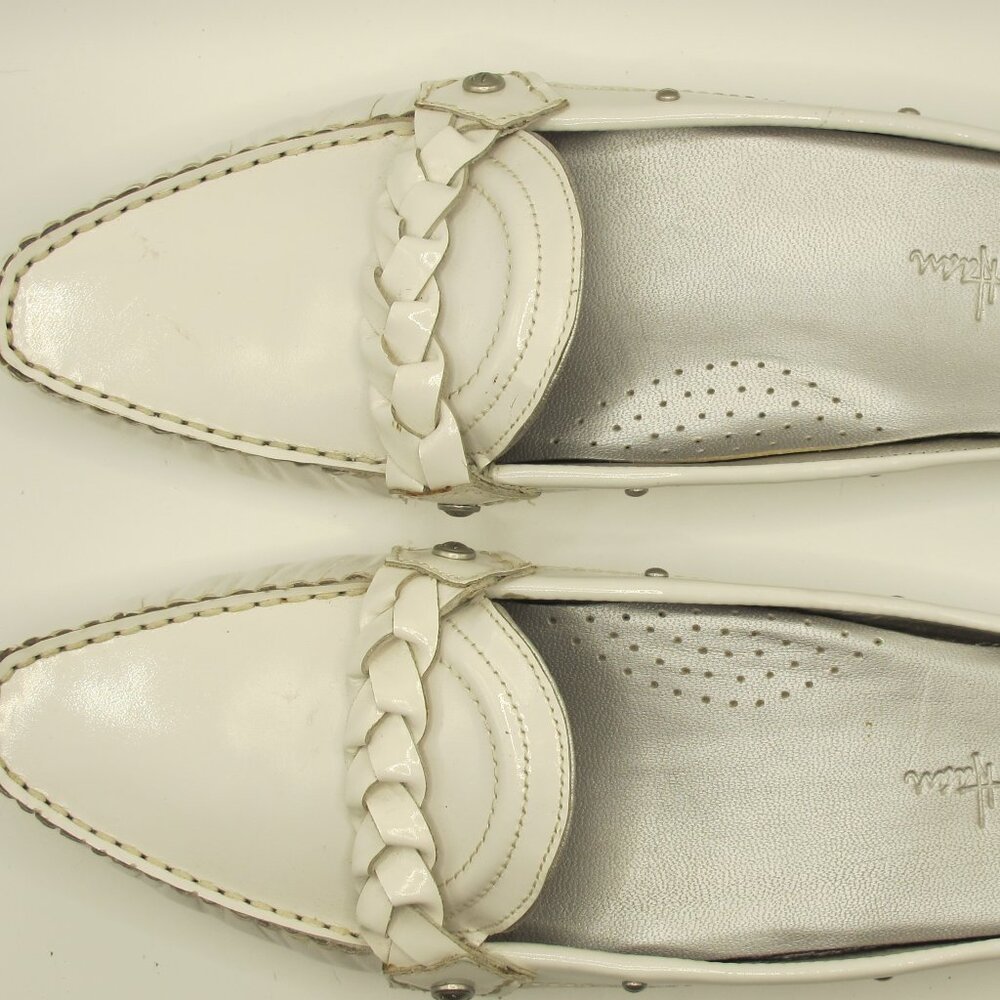 Cole Haan Squared toe white patent leather flat with braid detail - 8.5AA